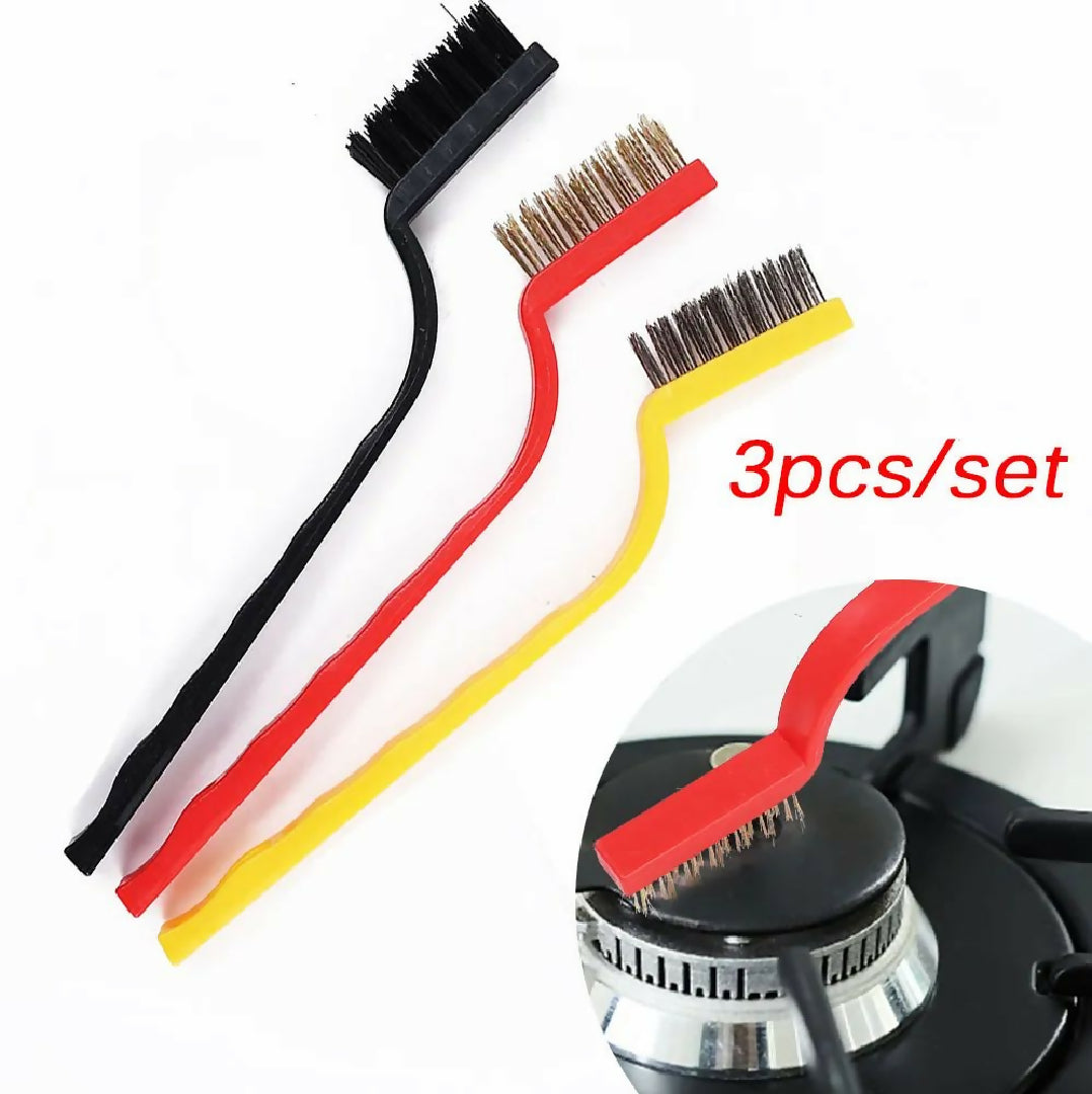 3pcs Set Gas Stove Cleaning Brush 3style Brush Head Nylon Iron Wire Copper Wire Powerful Decontamination Brush Kitchen Tools