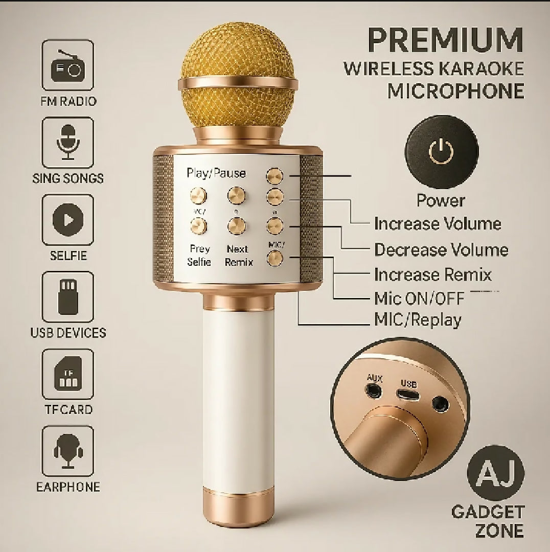 Premium Wireless Bluetooth Karaoke Microphone with Built-in Speaker