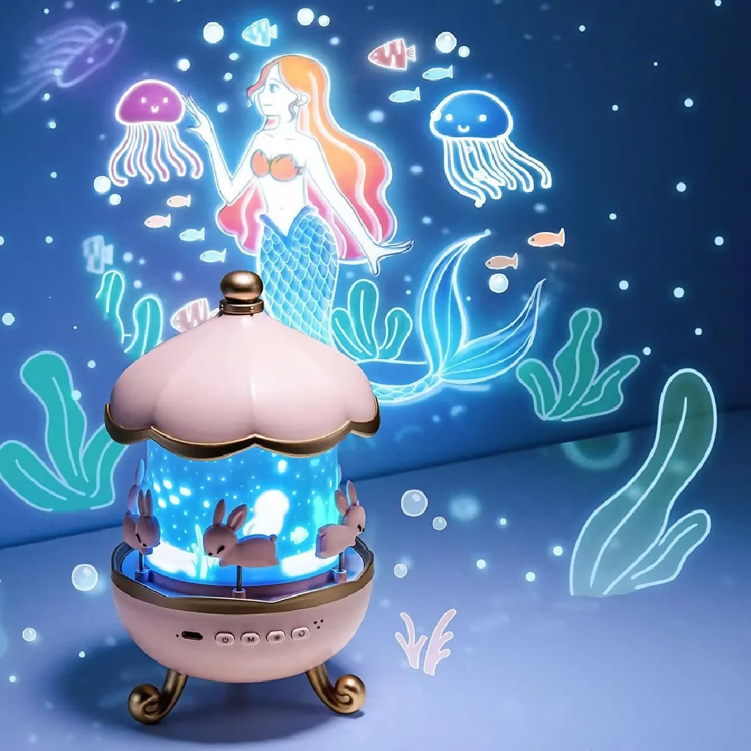 Bunny Carousel Night Light Projector 6 Set Films Rotating LED Lamp Star Projection Light for A Magical Nursery Atmosphere Rotatable Rabbit Night Lamp for Kids Room Decor Bunny Night Light