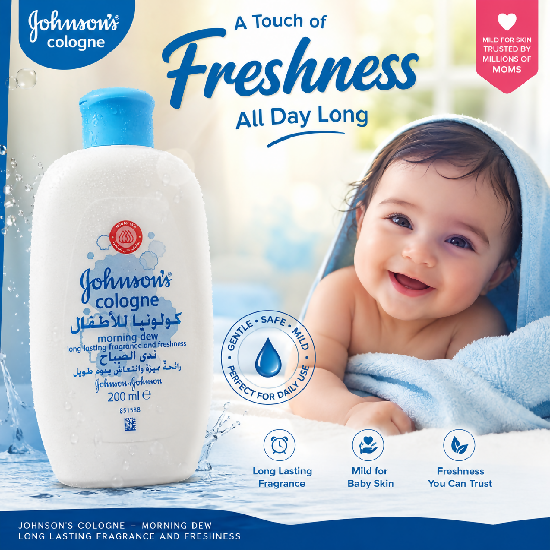 Johnsons Baby Cologne Morning Dew 200ml Long Lasting Fresh Fragrance Gentle Daily Use Cologne for Babies Mild on Skin