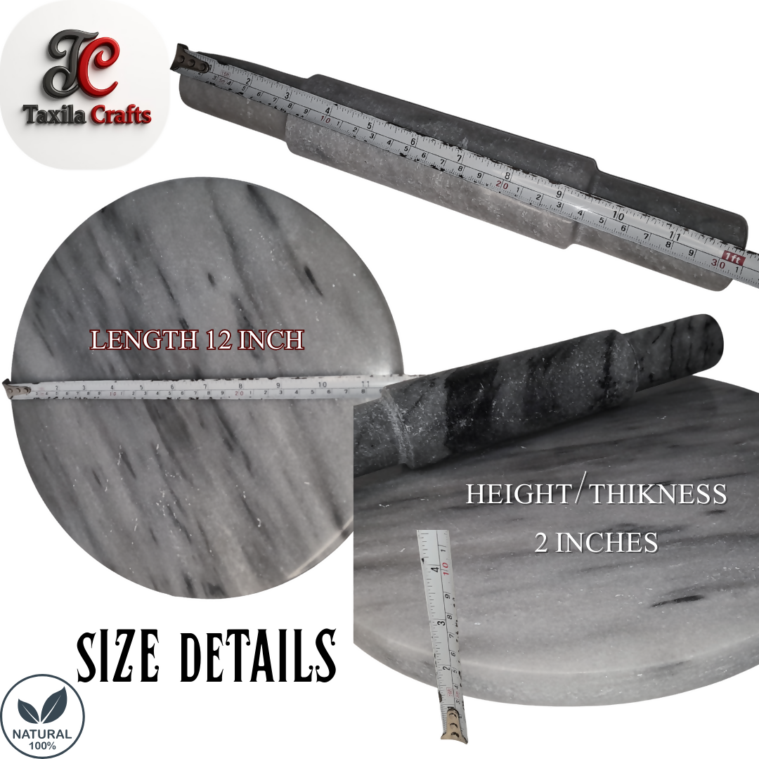 Marble Rolling Pin with Marble Chakla – Premium Natural Stone Roti Rolling Set (Regular Size)