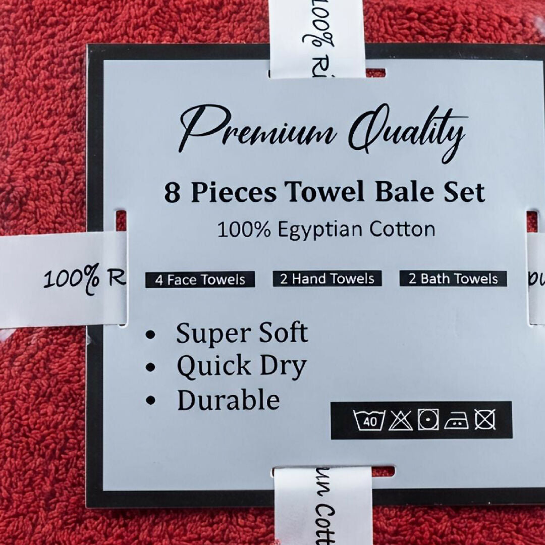Premium Egyptian Cotton Pile 8 Piece Towel Set Ultra Soft Luxury Bathroom Towels