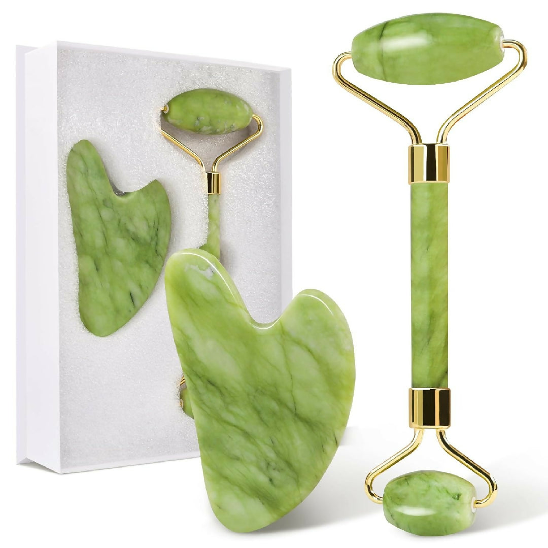 Jade Roller Facial Massager with Gua Sha Tool