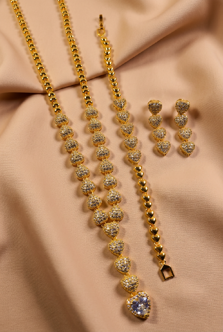 Timeless Romance Heart Jewelry Set – Gold Finish and Sparkling Pavé