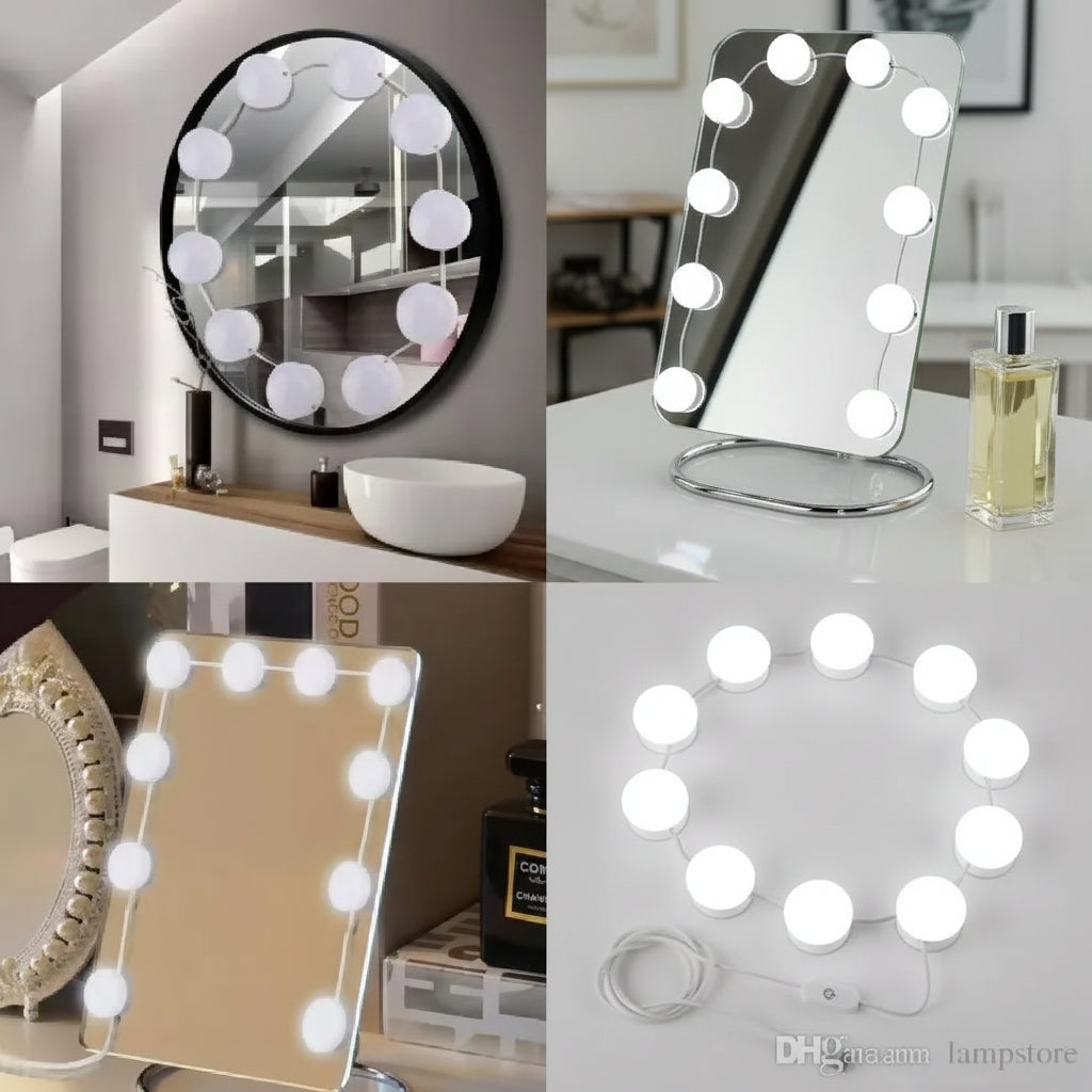 Vanity Mirror 10Pc Fill Light Bulb - Changeable Luminance 3 Colors LED USB String Dimmable