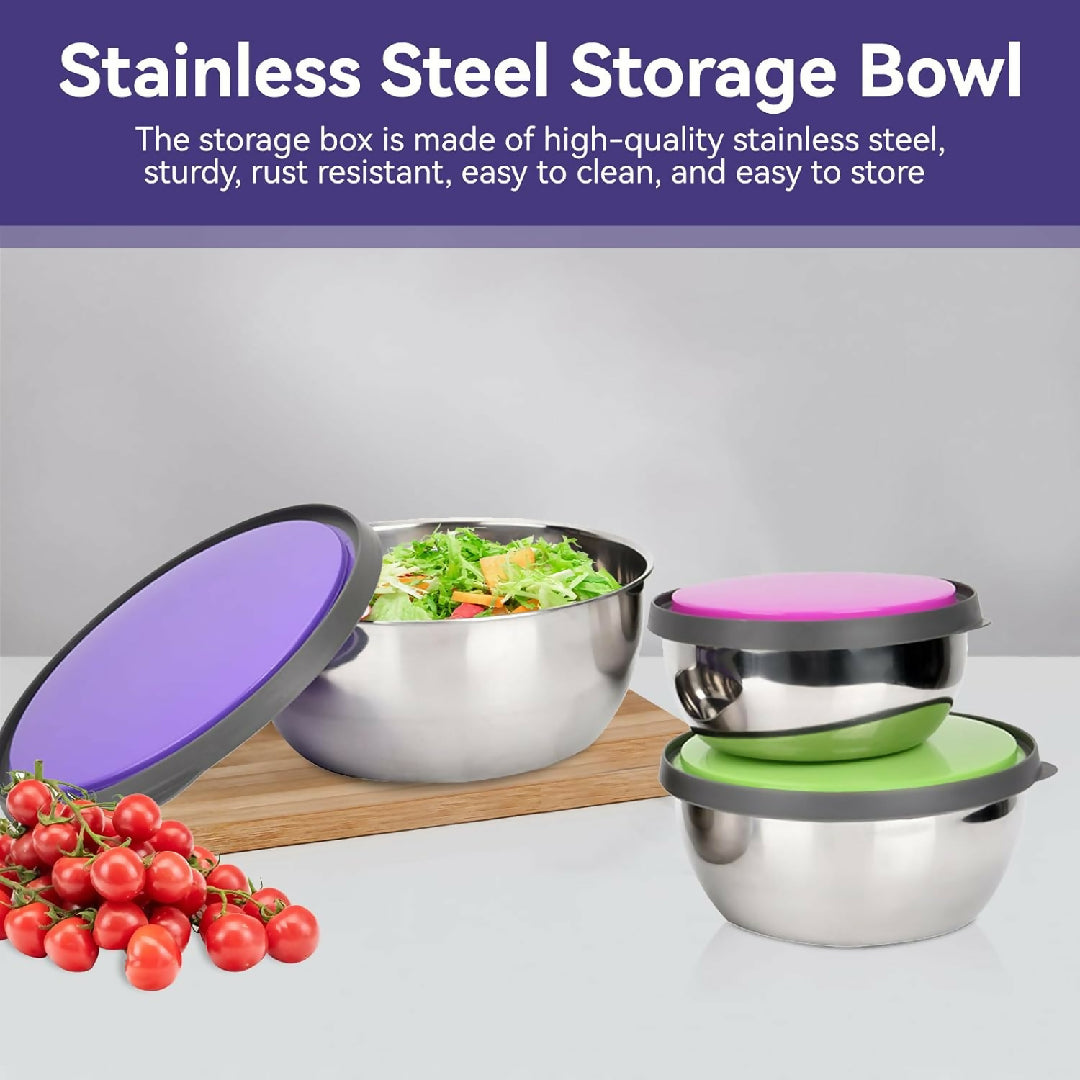 Stainless Steel Colourful 3pcs Bowl Set