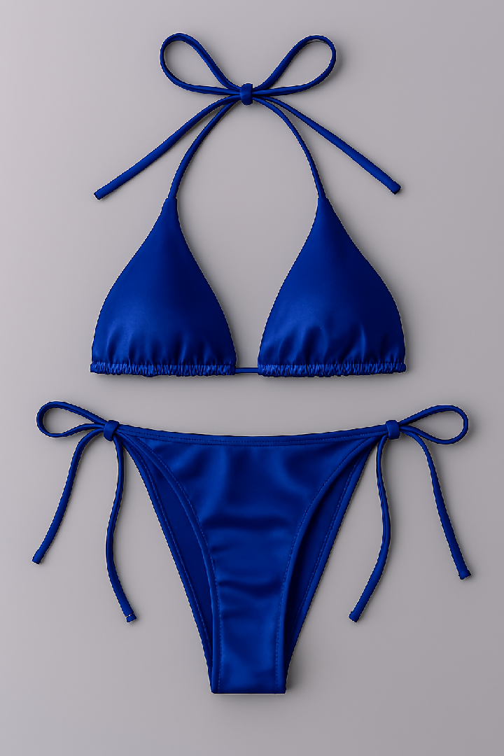 Womens Bikini Set - Halter Neck Triangle Top and Adjustable Side-Tie Bottom