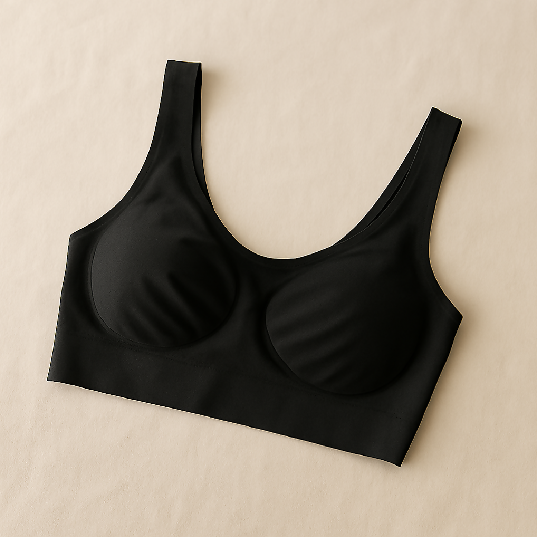 Ladies Air Bra - Soft Jersey Fabric - Plain Non-Padded Design - Comfortable Lightweight Everyday Wear Lingerie in Black Color - Stretchable Size