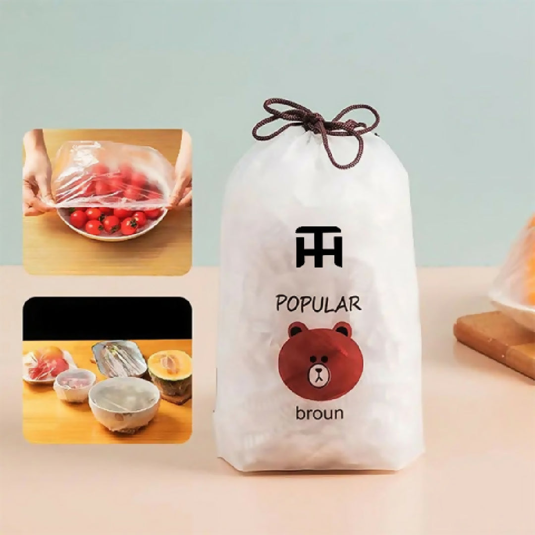 Combo Deal Disposable Food Cover Plastic Wrap 100 Pcs and 2 Pcs Dishwashing Rug - Reusable Elastic Food Storage Covers and Metal Wire Dish Washing Rugs For Kitchen