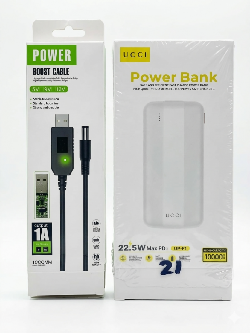 UCCI 2 in 1 Dual Purpose 10000mAh Power Bank 22 5W Fast Charging And 12V Power Boost Cable Combo Pack Smart Router Power Bank And Mobile Charger Kit