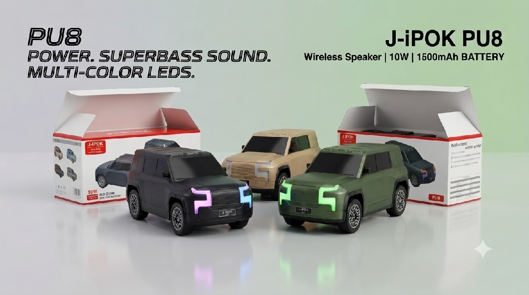 J iPOK PU8 Wireless SUV Car Speaker 10W Super Bass And Multi Color LED Lights