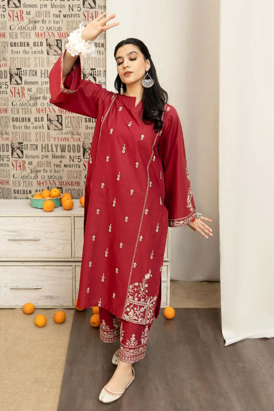 3PC LAWN EMBROIDERED SHIRT WITH MANAAR PRINTED DUPATTA AND EMBROIDERED TROUSER - HZG1595
