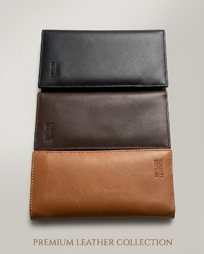 Premium Genuine Leather Long Wallet For Men Women Black