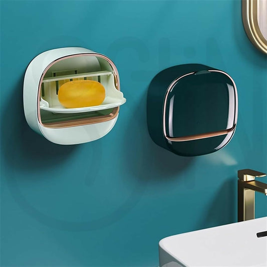 1Pc Wall Mounted Soap Holder With Drain Tray - Stylish Soap Dish Holder Waterproof - Random Color