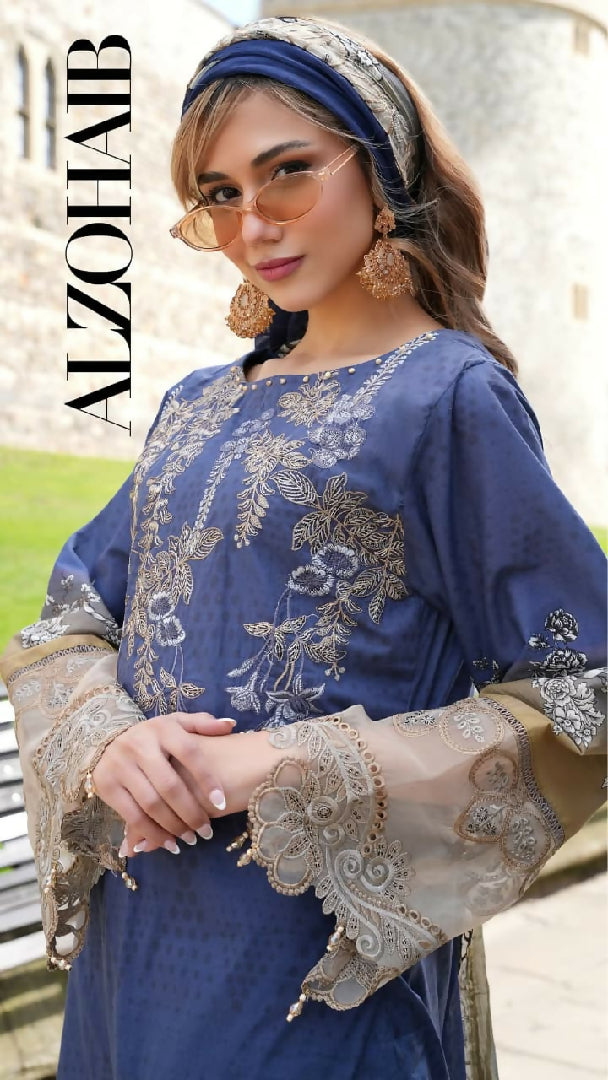 Printkari 3 Piece Unstitched Embroidered