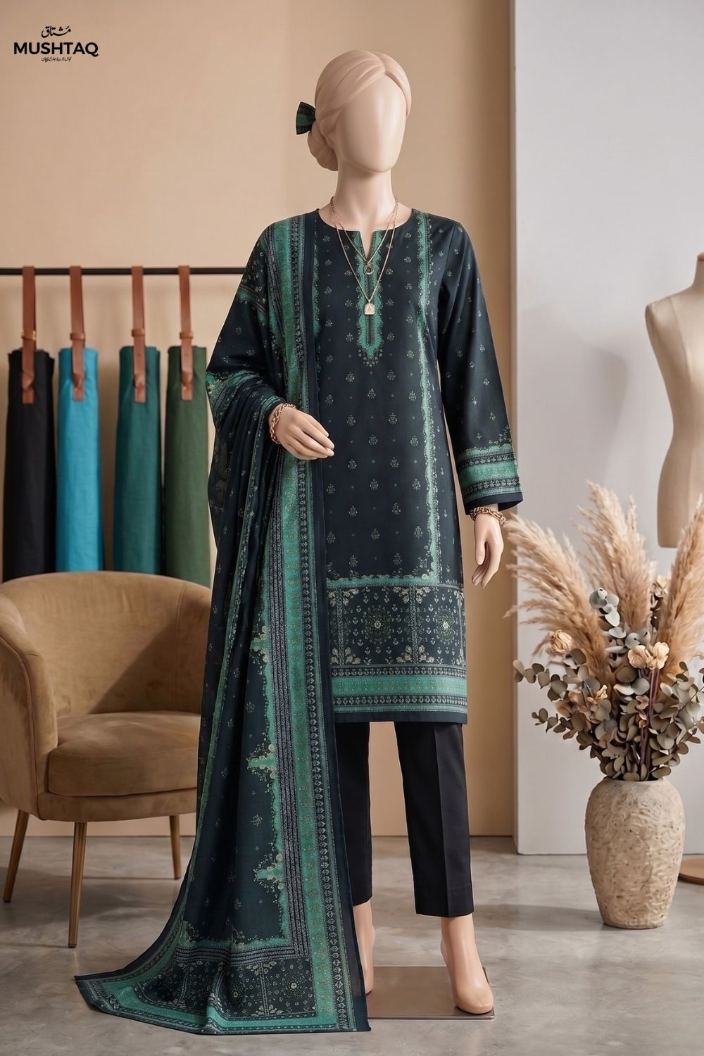 Mushtaq AMBER Collection 3Pcs Unstitched Printed Lawn Desgin - 5