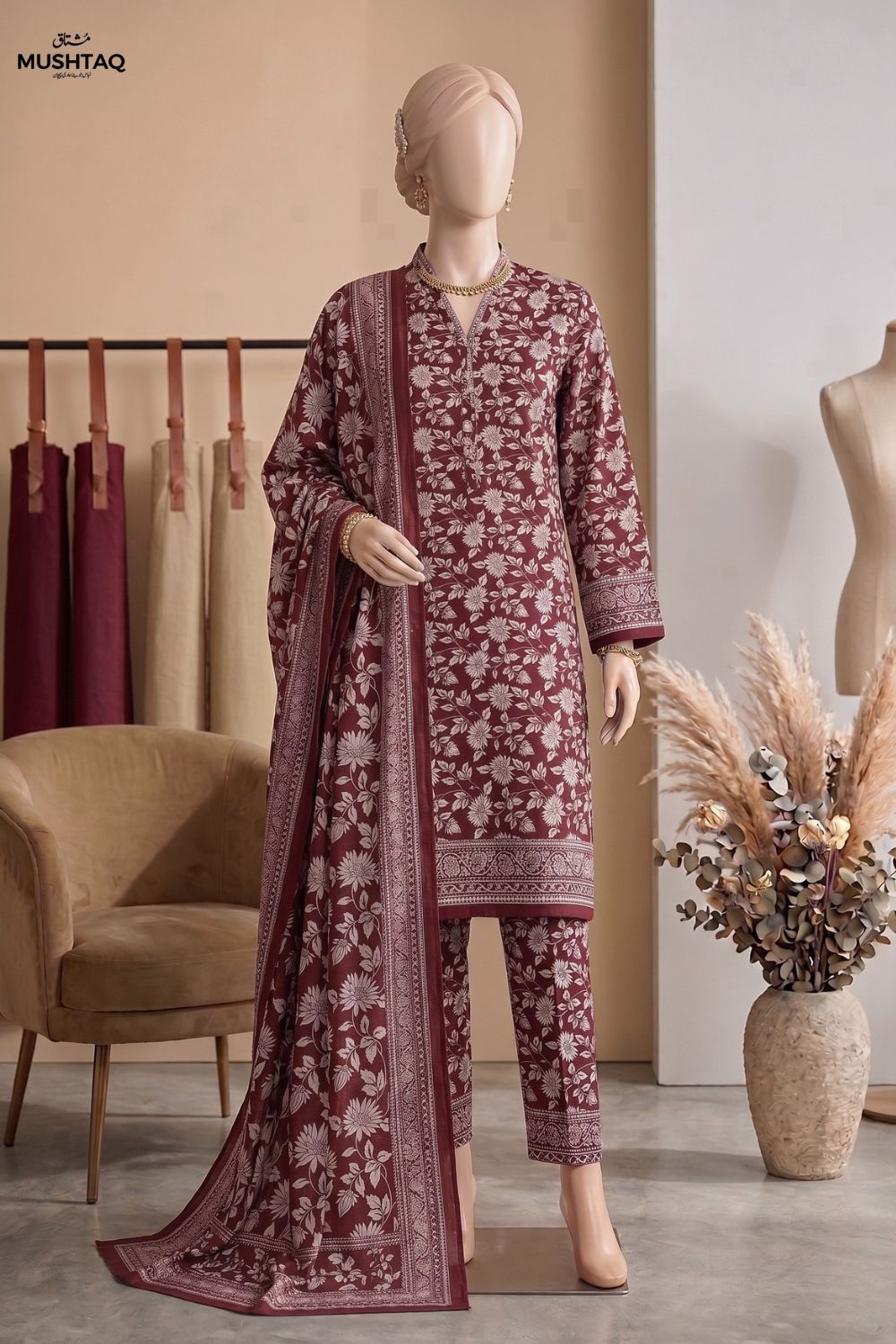 Mushtaq AMBER Collection 3Pcs Unstitched Printed Lawn Desgin - 9