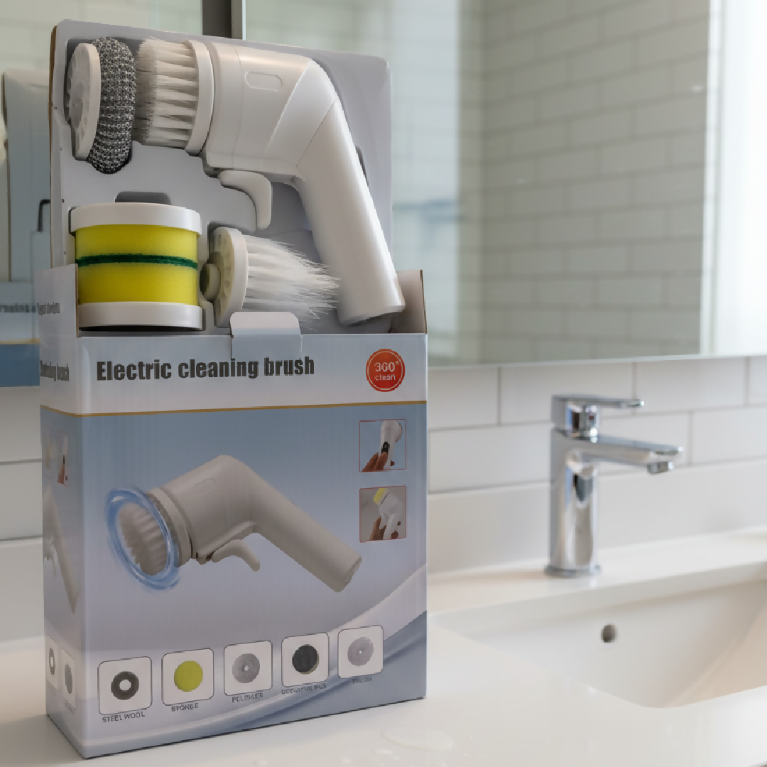 Electric Cleaning Brush With Multiple Attachments For Efficient Home Cleaning 360 Rotating Scrubber With Sponge Brush And Steel Wool Heads