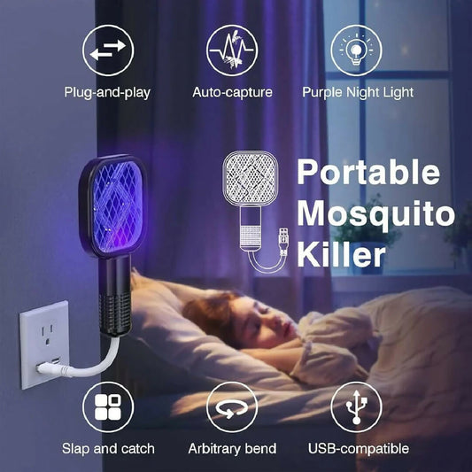 USB Rechargeable Mosquito Killer Racket - Portable Repellent with UV Light