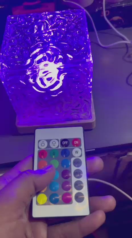 Dynamic Rotating Water Ripple Night Light 12 Colors Flame Crystal Lamp for Living Room Study Bedroom Attached USB cable
