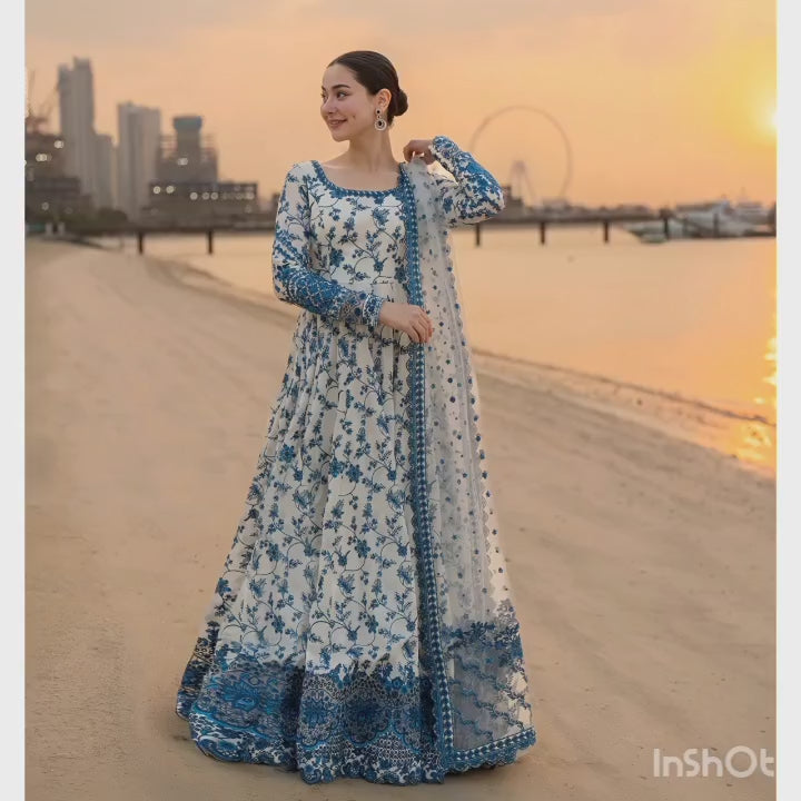 Faiza Saqlain Inspired Luxury Embroidered Lawn Maxi 3 Piece Unstitched Suit