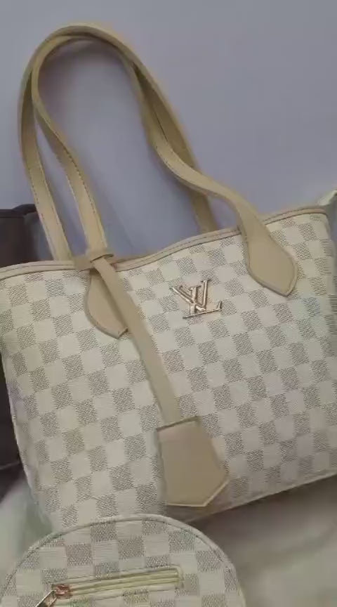 Womens LV Print Handbag Set With Small Bag Stylish Leatherette