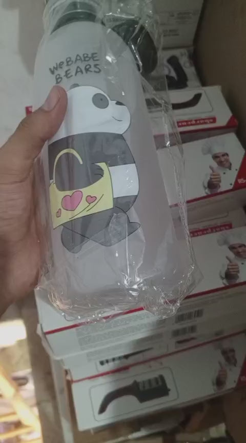 We Bare Bears Panda Water Bottle 1000ml - Cute Cartoon Design Durable Hydration Bottle For School Gym Travel And Outdoor Activities Random Color