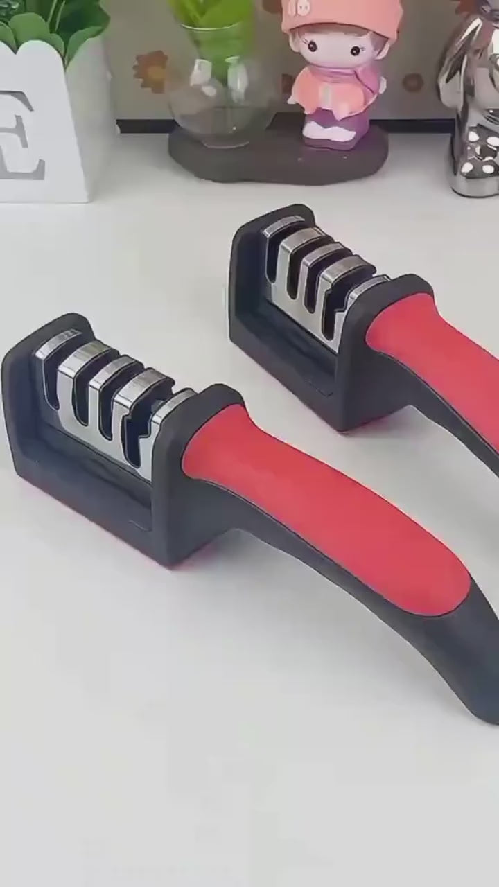 3-in-1 Knife Sharpener With Fruit And Meat Knife Peeler - 3-Stage Diamond Coated Knife Sharpener - Kitchen Helper Three-piece Knife Sharpener Set With a Knife Ceramic Peeler
