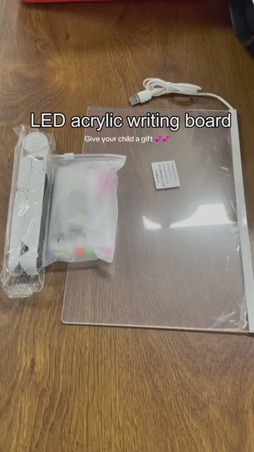 Transparent Acrylic LED Dry Erase Message Board 20x20cm White Stand With Glowing Display