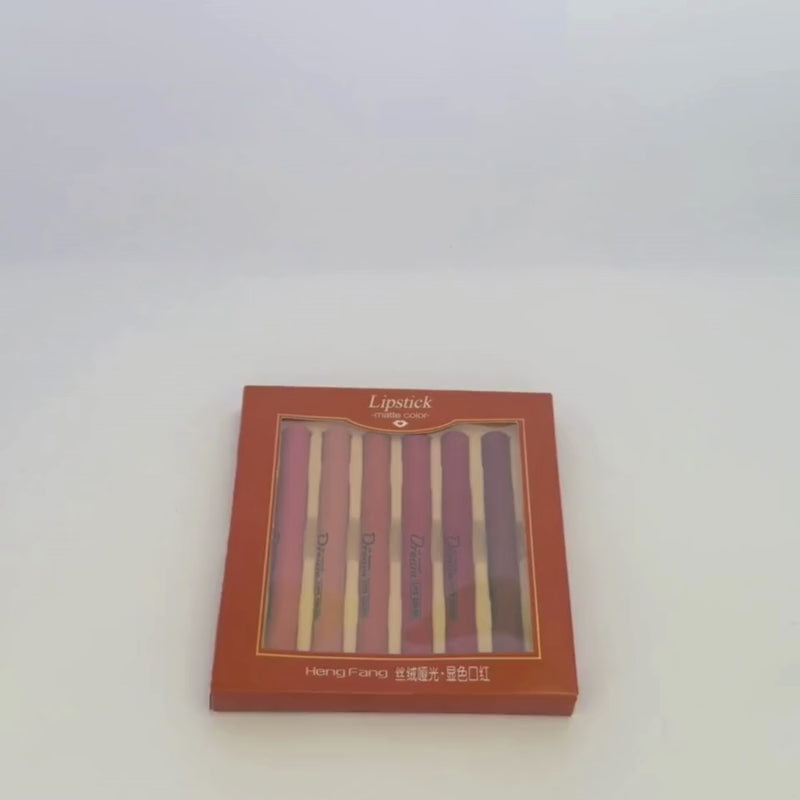 Hengfang Matte Dream Lipstick Set 6-Piece Long-Lasting Nude Shades Waterproof Smooth Finish