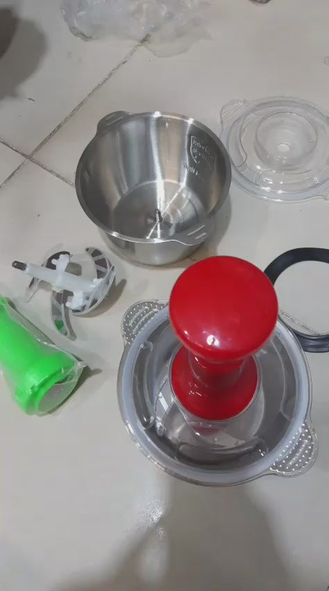 Assorted Stainless Steel Manual Food Chopper 2L - Multi Purpose Vegetable Fruit And Nut Cutter With Hand Push Blades