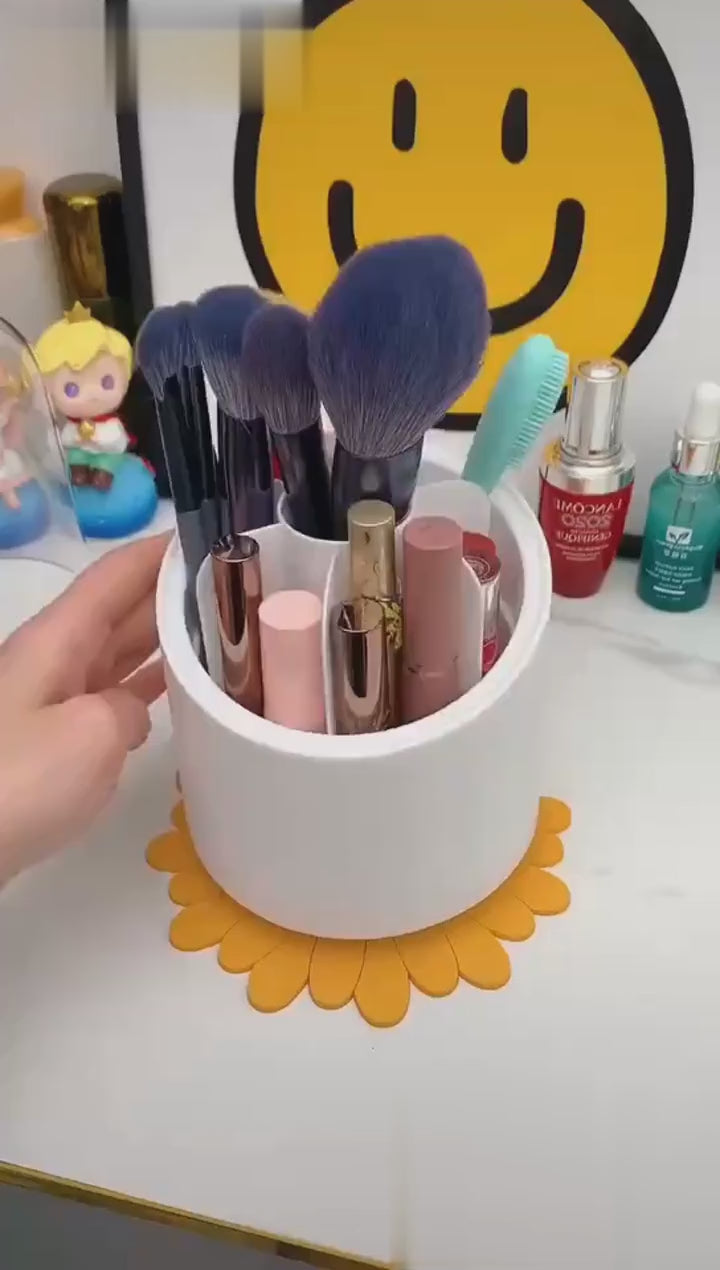 360 Rotating Makeup Brush Storage Box - Desktop Cosmetic Organizer for Brushes Lipsticks Eyebrow Pencils and Beauty Tools