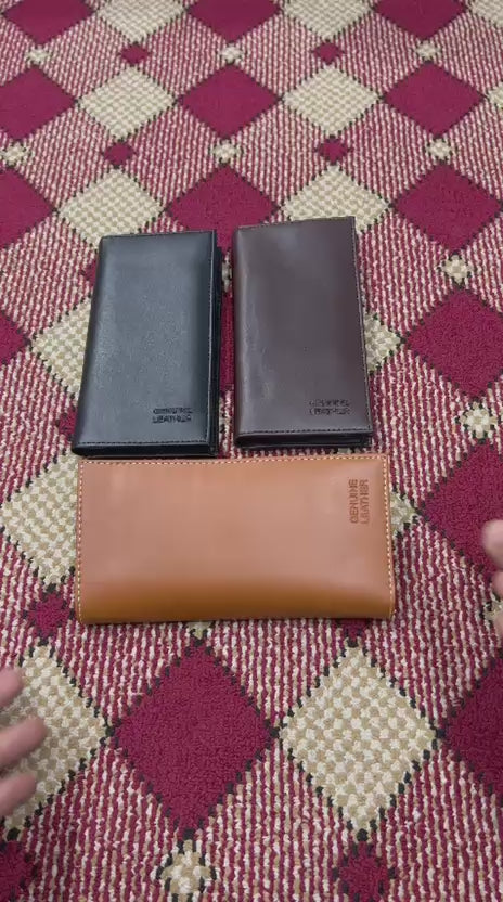 Premium Genuine Leather Long Wallet For Men Women Black