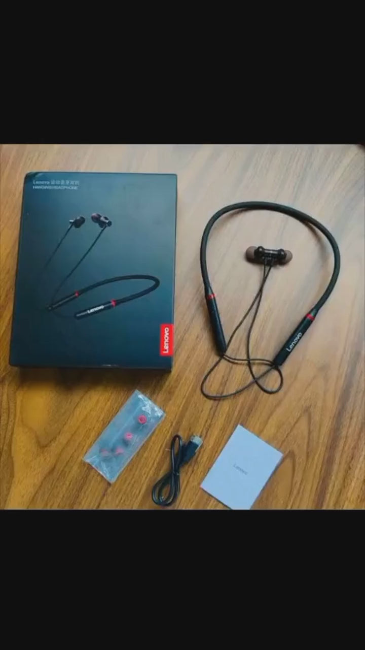 Lenovo Premium Bluetooth Neckband Model 05 Super Bass Wireless Earphones with Clear Voice Fast Charging Black