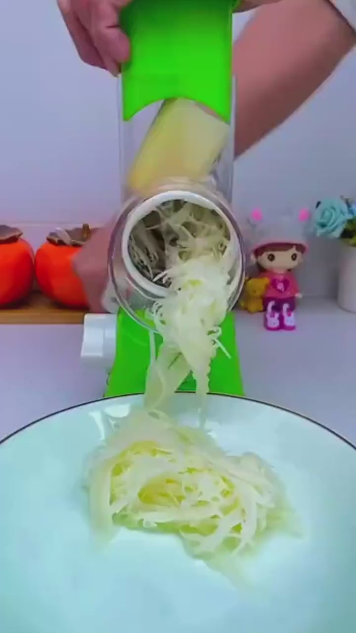 FALARI Tabletop Drum Grater Manual Rotary Vegetable Slicer Shredder and Cutter with 3 Interchangeable Stainless Steel Drums Random color