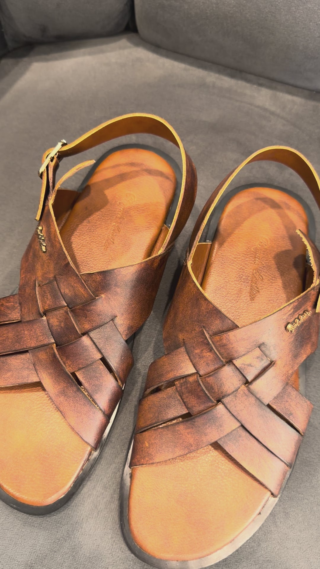 4243 BRN Premium Structured Leather Traditional Open-Back Sandals