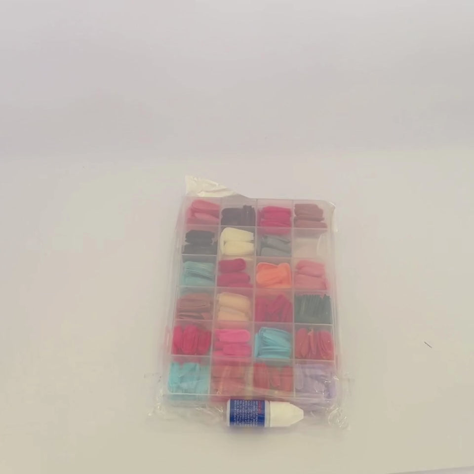 Multicolor Acrylic Artificial Nails Kit Full Cover Nails with Glue 24 Shades 576 Pcs