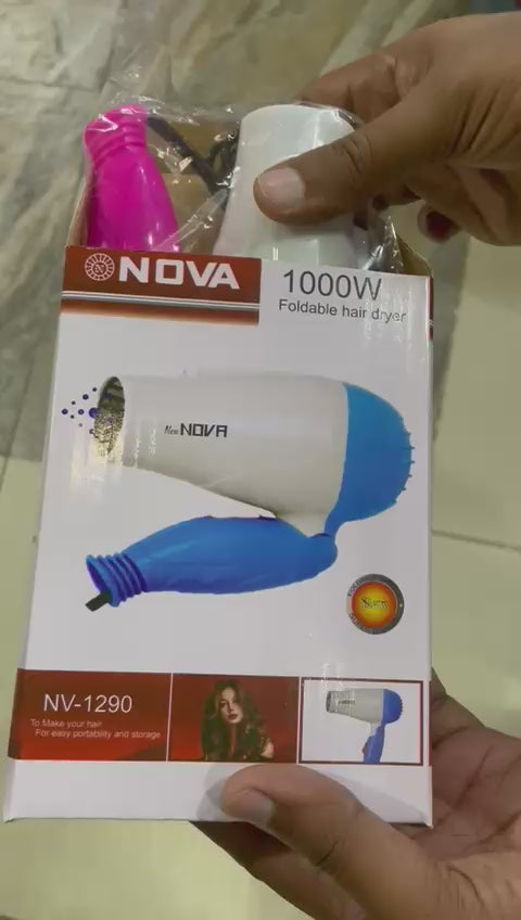 Nova Hair Dryer NV 1290 - Quick Dry Foldable Hair Dryer - Fast Heat Compact Travel Hair Dryer