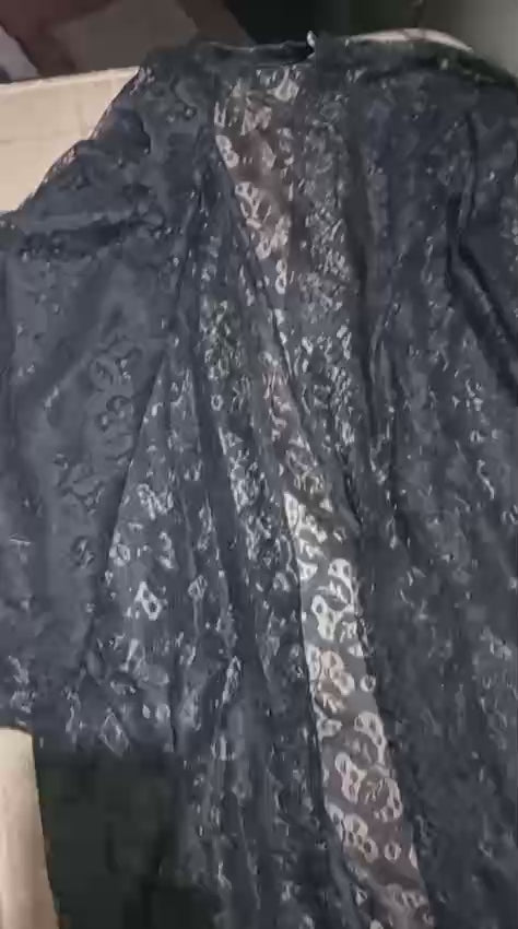 3 Piece Net Gown Set with Bra and Panty - Soft Lace Robe Lingerie - Free Size