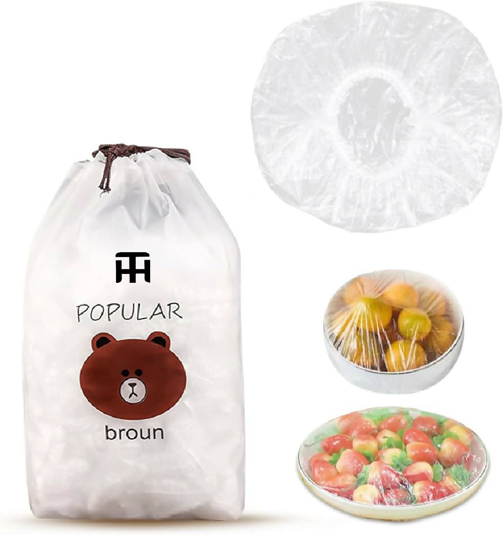 Combo Deal Disposable Food Cover Plastic Wrap 100 Pcs and 2 Pcs Dishwashing Rug - Reusable Elastic Food Storage Covers and Metal Wire Dish Washing Rugs For Kitchen