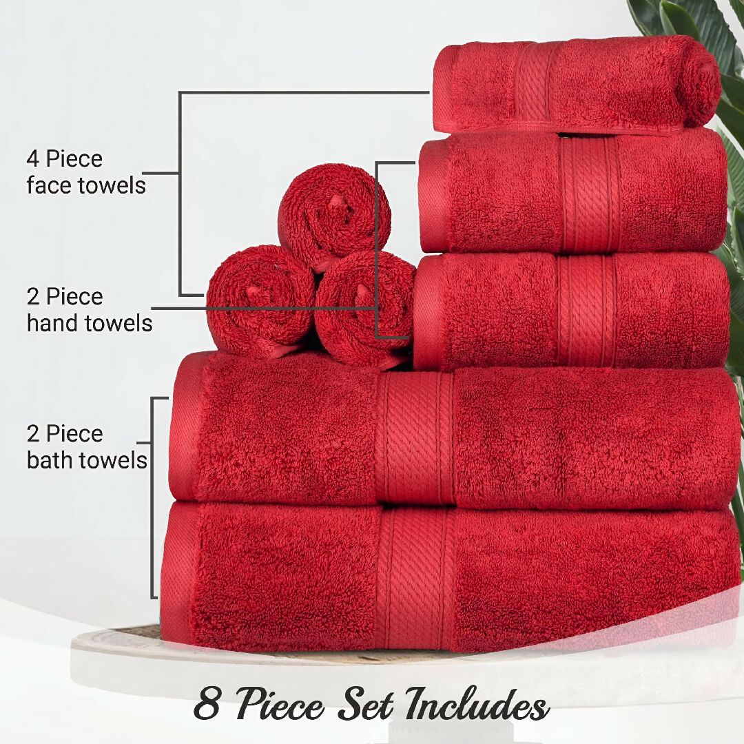 Premium Egyptian Cotton Pile 8 Piece Towel Set Ultra Soft Luxury Bathroom Towels
