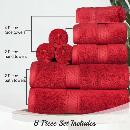Premium Egyptian Cotton Pile 8 Piece Towel Set Ultra Soft Luxury Bathroom Towels