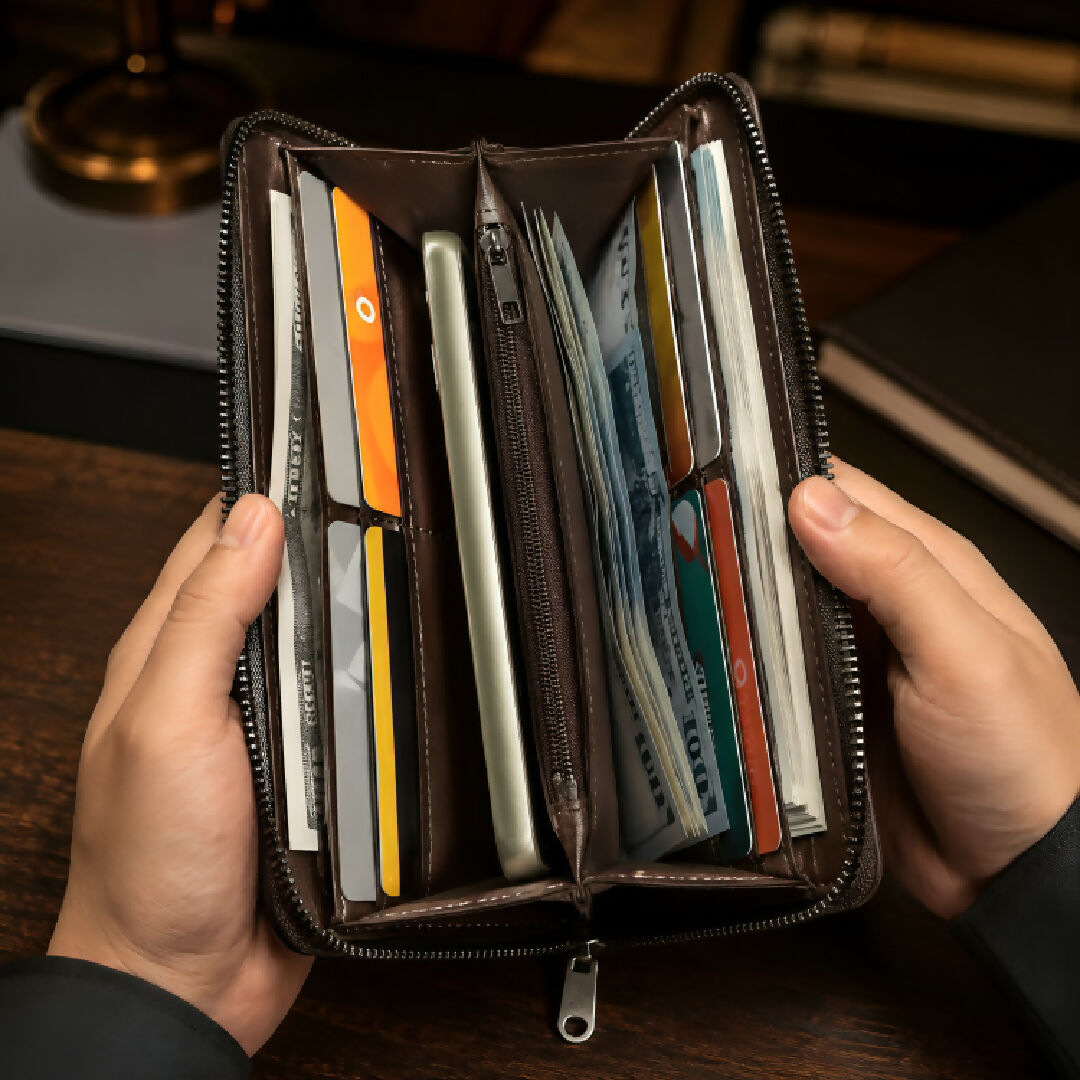 Balebaily Long Zipper Wallet for Men Women PU Leather Wallet with 15 Card Slots Phone Pocket and Photo Window Black