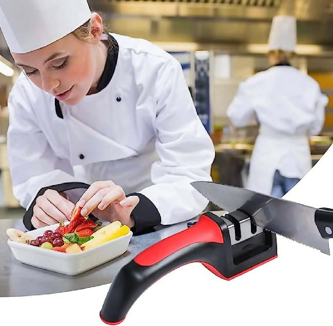 3-in-1 Knife Sharpener With Fruit And Meat Knife Peeler - 3-Stage Diamond Coated Knife Sharpener - Kitchen Helper Three-piece Knife Sharpener Set With a Knife Ceramic Peeler