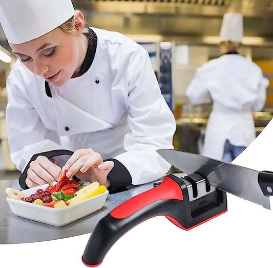 3-in-1 Knife Sharpener With Fruit And Meat Knife Peeler - 3-Stage Diamond Coated Knife Sharpener - Kitchen Helper Three-piece Knife Sharpener Set With a Knife Ceramic Peeler