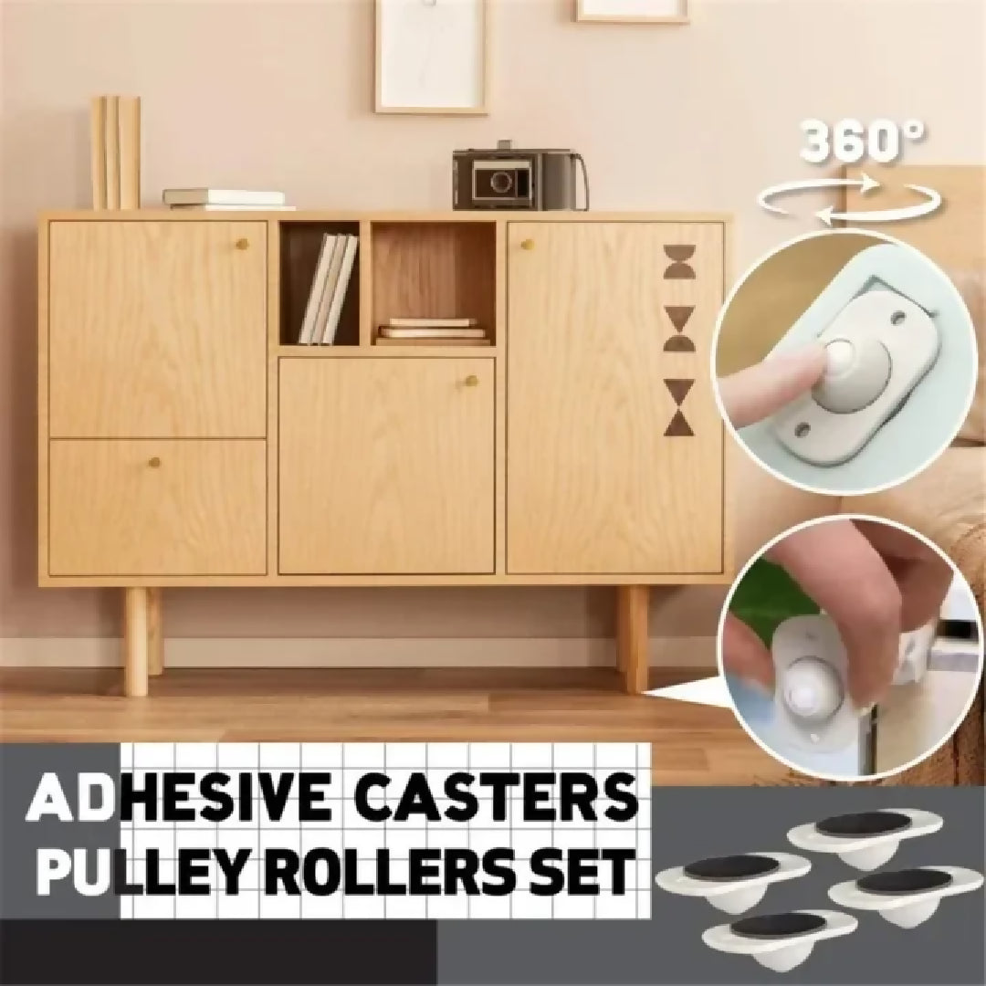 Premium 4-Piece Stainless Steel Mini Swivel Caster Wheels - 360 Adhesive Rollers for Storage Bins Boxes and Small Furniture