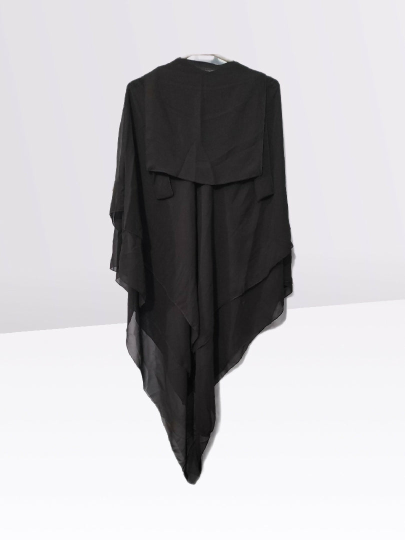3 Layer Khimar Hijab Set with Niqab – Imported Chiffon 2 Piece Set Free Size Black