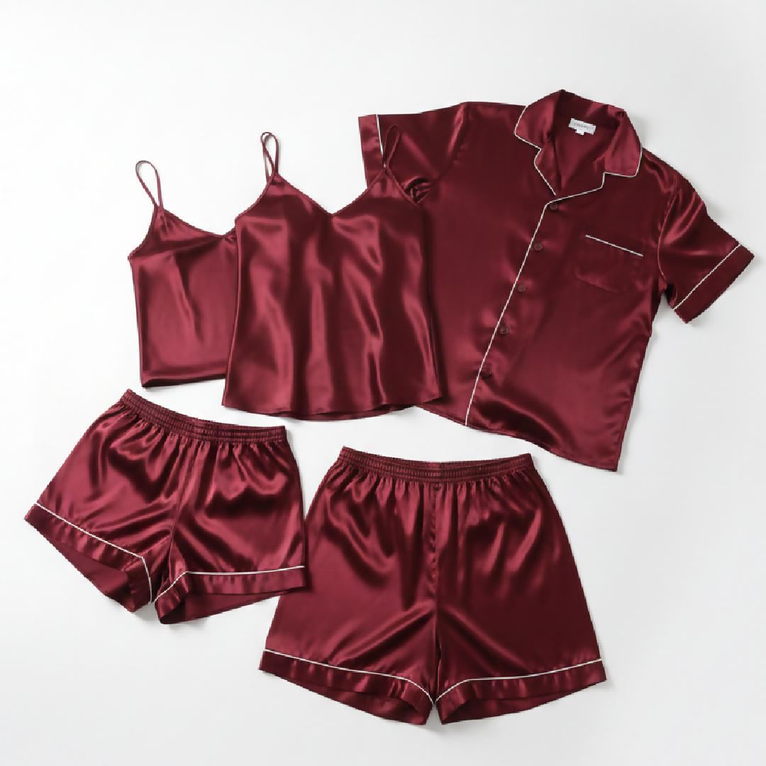 Couple Night Dress - Night Suit - Silk Sleepwear Set - 4-Piece Camisole and Shirt with Shorts