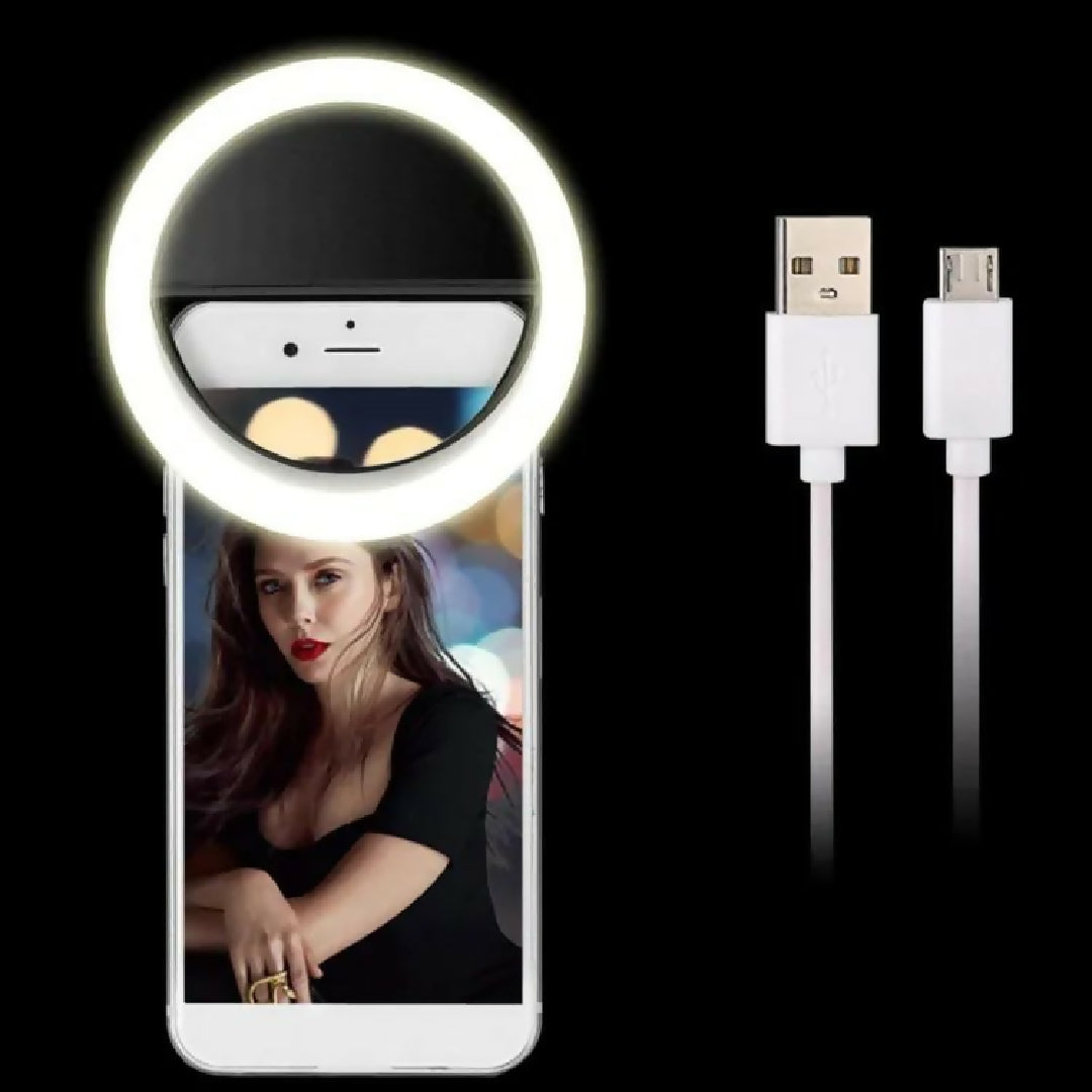 Mobile Selfie Ring Light Portable Selfie LED Ring Light For Mobile Phones Rechargeable Ring Light With Charging Cable For Tik Tok And Photography Brightness Adjustment With Flash Mode