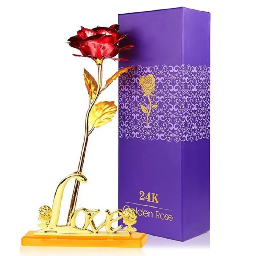 24k Gold Plated Rose With Love Holder Box Gift Ramazan Greeting Mothers Day Gift Flower Gold Dipped Rose